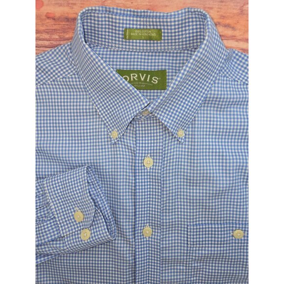Orvis Mens Blue Gingham Dress Shirt Size Medium 100% Cotton - Picture 4 of 6